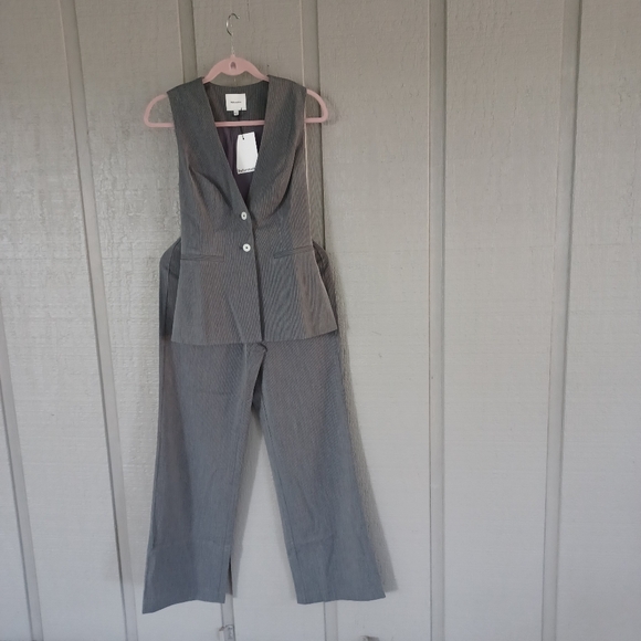 Reformation Saylor Two Piece Set Size 4 Women Quiet Luxury In Grey Pinstripe